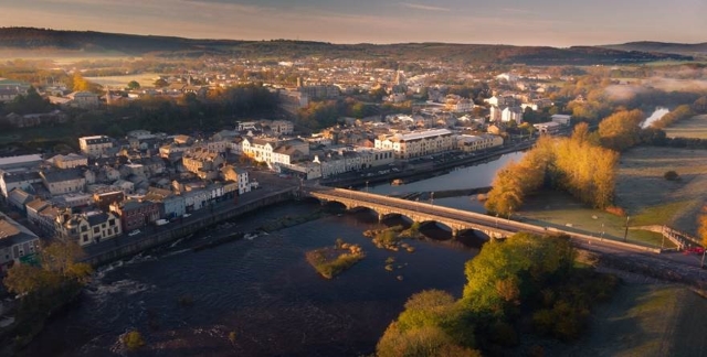 Overhead shot of Fermoy Town with building the bridge and river in the background