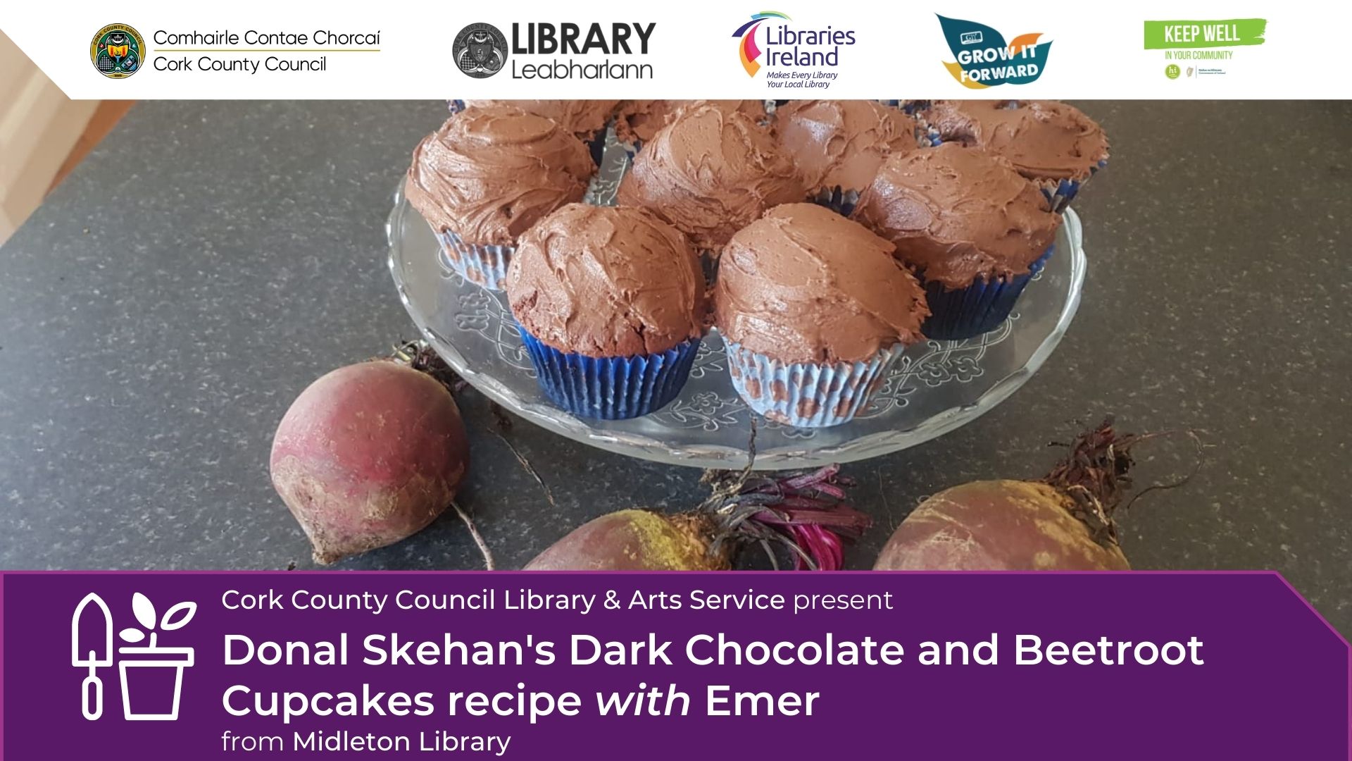 Donal Skehan's Dark Chocolate and Beetroot Cupcakes recipe with Emer from Midleton Library
