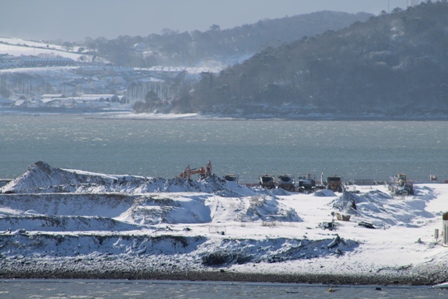 A snow covered land mass