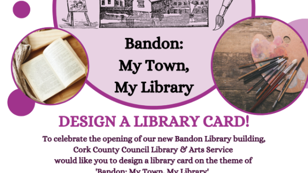 A poster promoting a design a library card for Bandon library