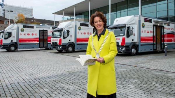 The Mayor of The County of Cork Councilor Gillian Coughlan, launching the new moobile library trucks
