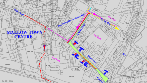 Map with proposed road works included