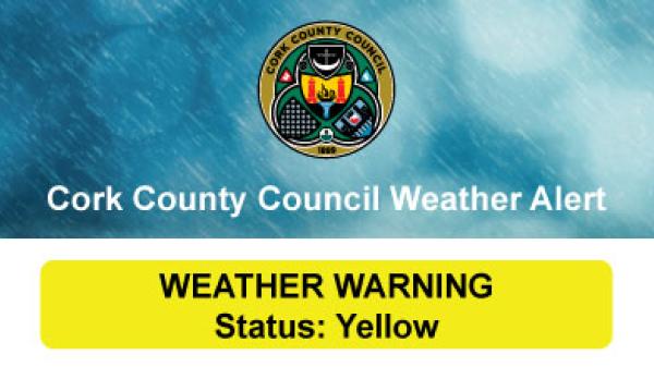 Cork County Council weather alert - Status yellow weather warning.