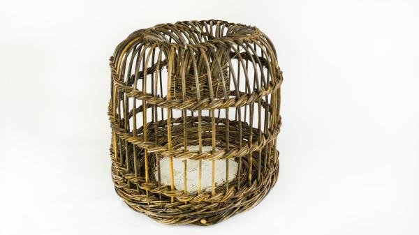 A lobster pot with a white bacground