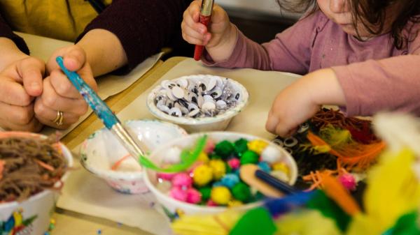 A group of children doing arts and crafts