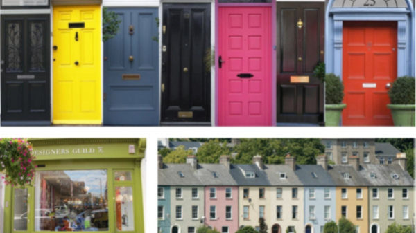 Newly painted shop fronts and houses collage.