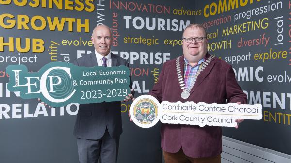 Mayor of the County of Cork, Cllr. Danny Collins and Cork City Council Chief Executive, Tim Lucey announcing the Local Economic and Community Plan 2023 - 2029