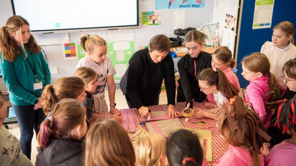 Artist Fiona Boniwell with 4th Class Pupils of Presentation Primary Bandon are currently participating FrameWorks, an initiative of Cork County Council’s Creative Ireland Programme