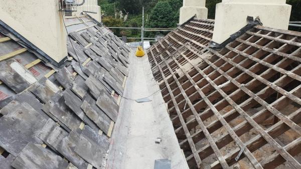 Restoration work on roof of a protected structure.