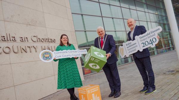 Launching Cork County Council’s Community Climate Action Programme (CCAP), which provides targeted funding for community groups to deliver local community climate action, were Cllr. Frank O’Flynn, Mayor of the County of Cork, Loraine Lynch, Divisional Manager, Cork County Council, and Louis Duffy, Director of Services for Environment, Cork County Council.