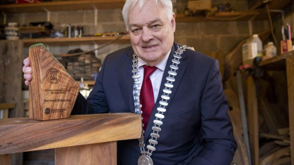 Mayor of the County of Cork, Cllr. Frank O'Flynn with the 'Best in Cork' Awards trophy.