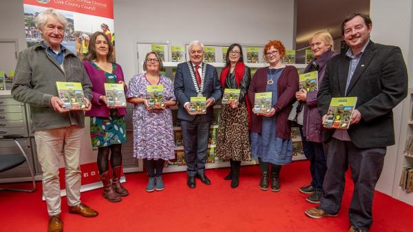 Eight people, including the Mayor of the County of Cork, Cllr. Frank O'Flynn at the launch of 'The Natural Heritage of County Cork'.
