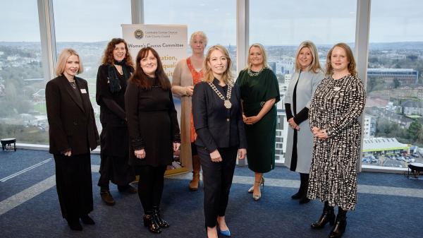 Valerie O’Sullivan, Chief Executive Cork County Council;  Kerry Cullen, Senior Business Psychologist SEVEN Psychology; Mags Donovan, Cork County Council; Dr. Clíodhna McKenzie, Lecturer School of Management and Marketing UCC; Susana Marambio, President of Network Ireland Cork; Nicola Radley, Director of Services Cork County Council; Dr. Mary E. Collins, Senior Executive Development Specialist RCSI Institute of Leadership and Cllr Eileen Lynch, Chair Cork County Council’s Womens Caucus.