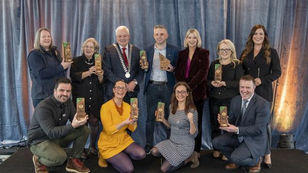 Mayor of the County of Cork, Cllr. Frank O'Flynn, Valerie O'Sullivan, Chief Executive, Cork County Council and Elaine Crowley posing with the winners of the Best in Cork Awards.