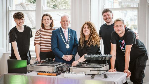 Cllr Dominic Finn, deputising for the Mayor of the County of Cork with members of the Electronic Music Council at the launch of Cultur Night Cork County.