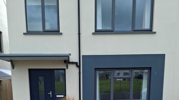 The front elavation of a semi detached house