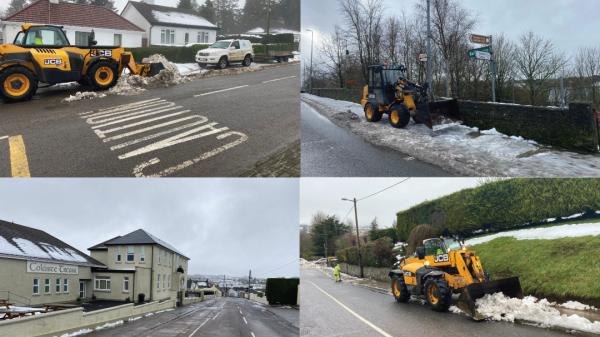 Machines clearing snow