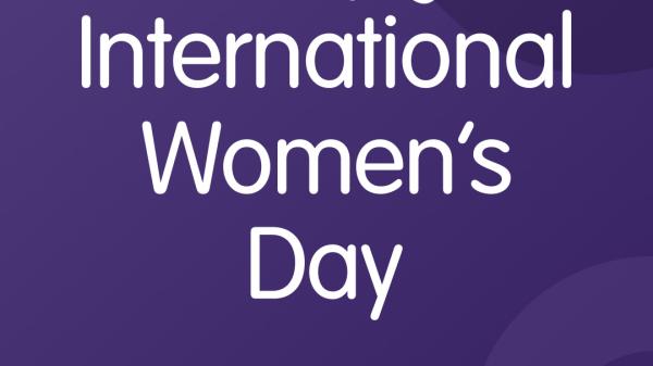 A purple graphic for international womens day 2025