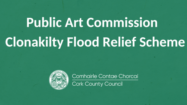 Graphic with green background and Cork County Council Crest with 4 lines of text.