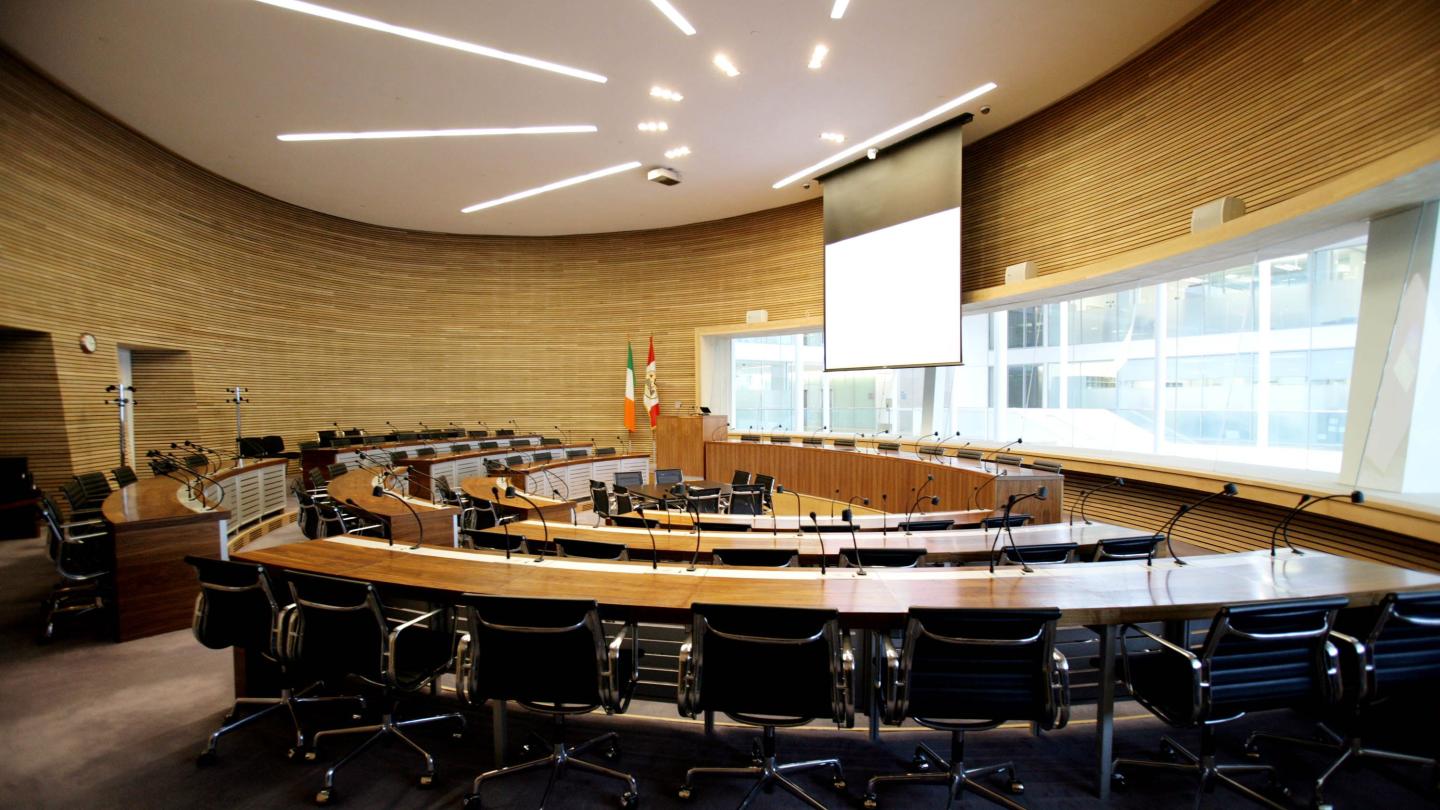 A circular room with tiered seating