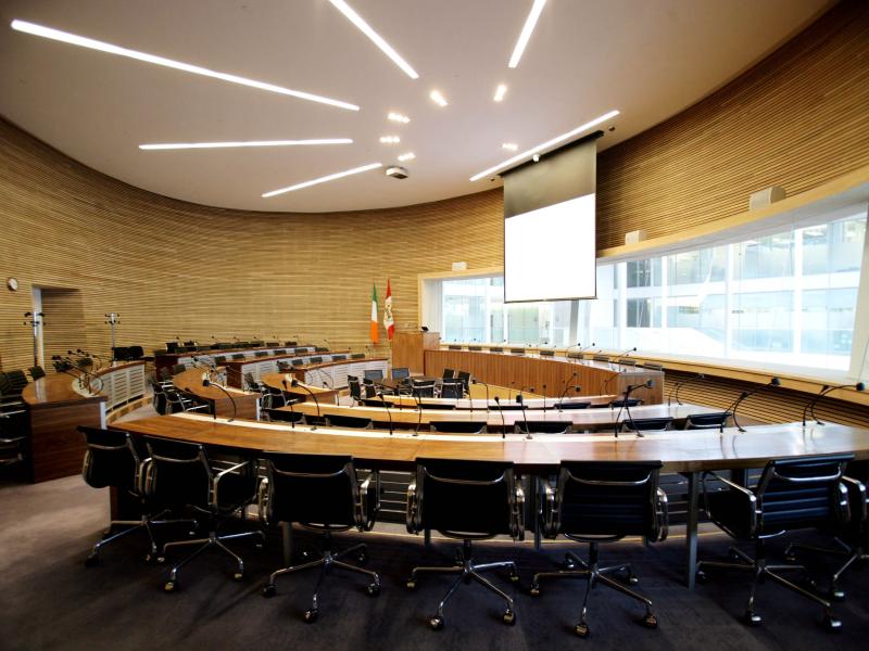 A circular room with tiered seating