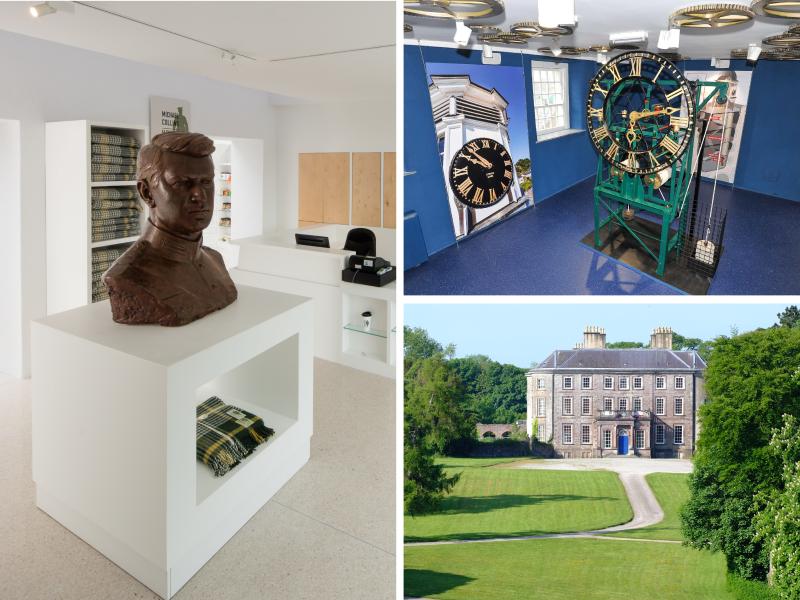 Collage of images including Doneraile House, Michael Collins Museum and Youghal Clock Gate Clock