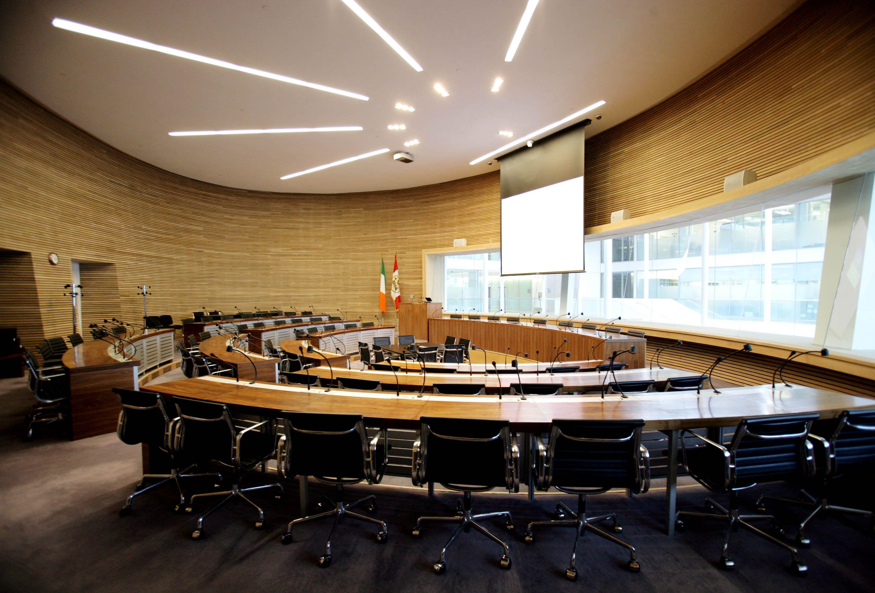 A circular room with tiered  seating