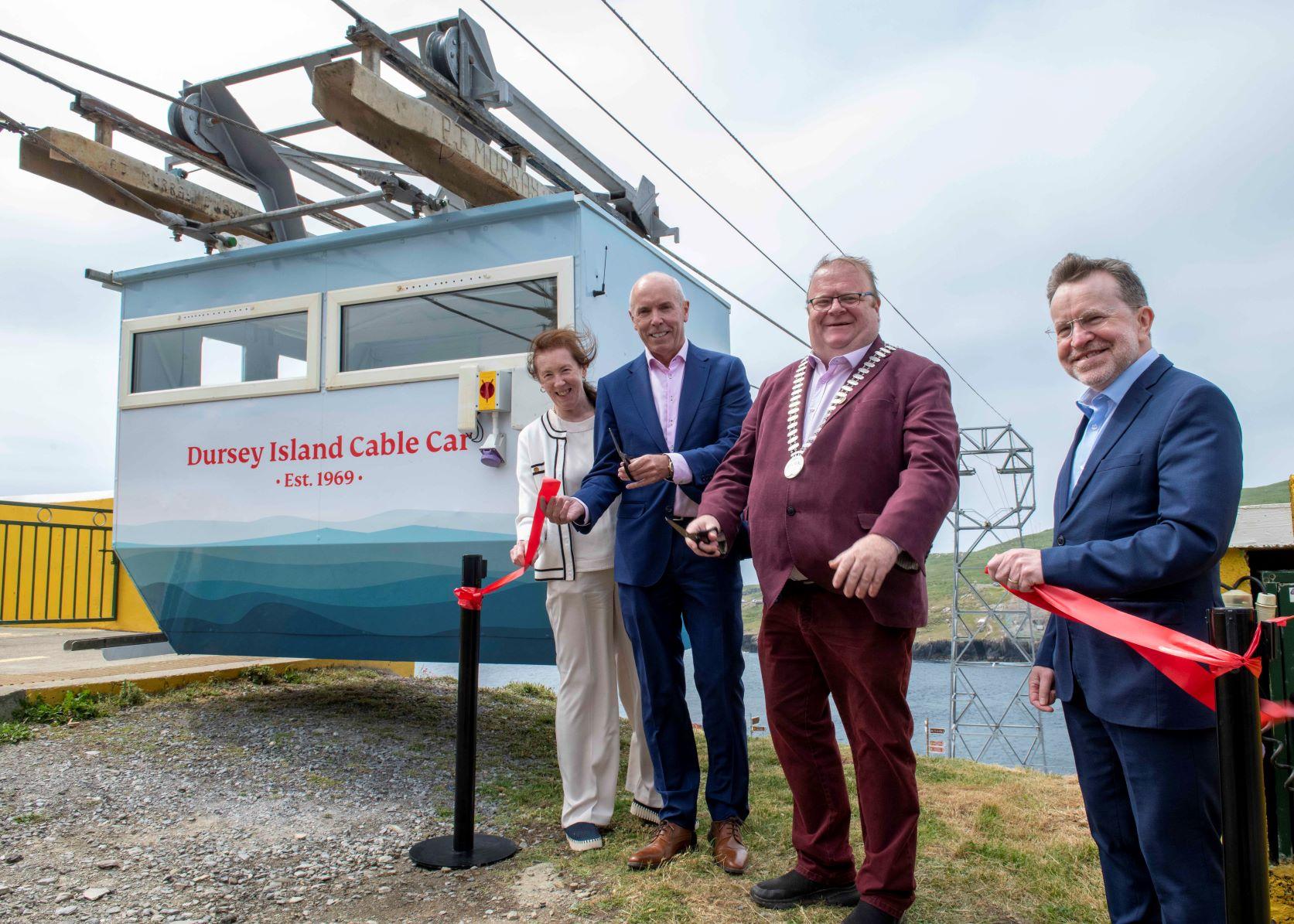 A group of people in a cable car