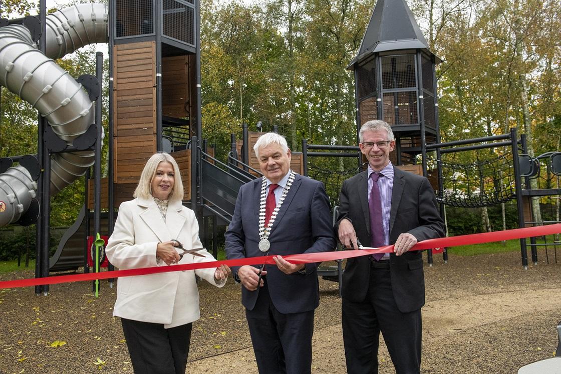 Mayor of the County of Cork, Cllr Frank O’Flynn, Chief Executive of Cork County Council Valerie O’Sullivan and Niall Healy, Director of Service - Municipal Districts Operations & Rural Development at the official opening of several new developments in Mallow.