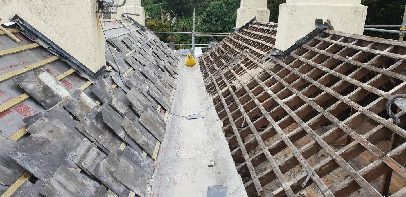 Restoration work on roof of a protected structure.