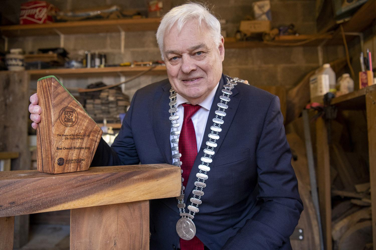 Mayor of the County of Cork, Cllr. Frank O'Flynn with the 'Best in Cork' Awards trophy.