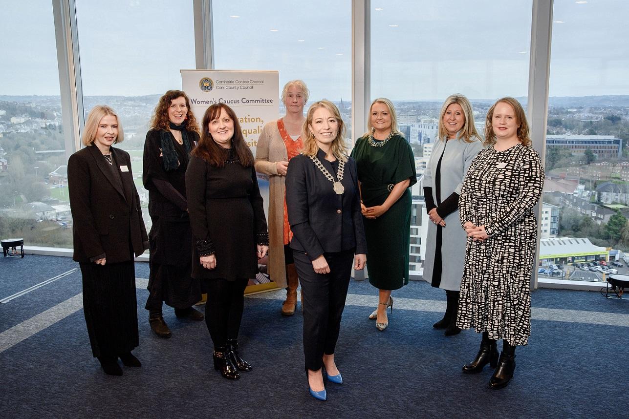 Valerie O’Sullivan, Chief Executive Cork County Council;  Kerry Cullen, Senior Business Psychologist SEVEN Psychology; Mags Donovan, Cork County Council; Dr. Clíodhna McKenzie, Lecturer School of Management and Marketing UCC; Susana Marambio, President of Network Ireland Cork; Nicola Radley, Director of Services Cork County Council; Dr. Mary E. Collins, Senior Executive Development Specialist RCSI Institute of Leadership and Cllr Eileen Lynch, Chair Cork County Council’s Womens Caucus.