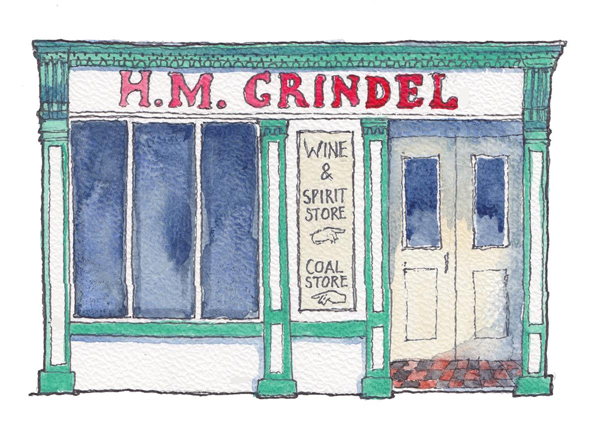 watercolor drawing of a shop.