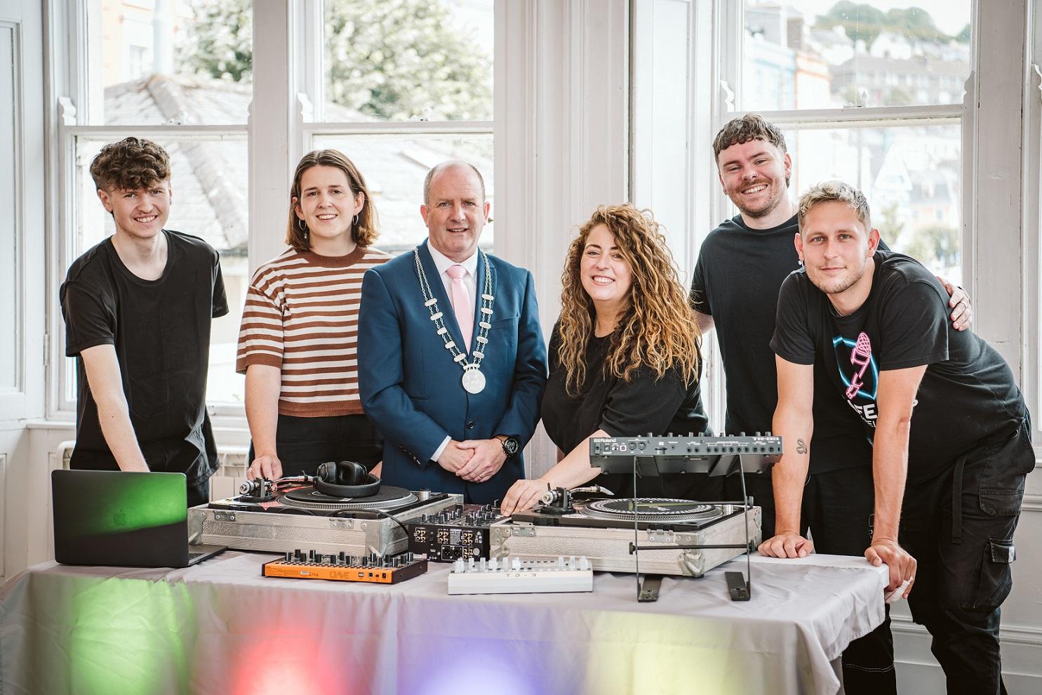 Cllr Dominic Finn, deputising for the Mayor of the County of Cork with members of the Electronic Music Council at the launch of Cultur Night Cork County.