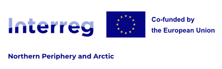 Logo with the text "Interreg, Northern Periphery and Arctic," alongside the EU emblem and the phrase "Co-funded by the European Union."