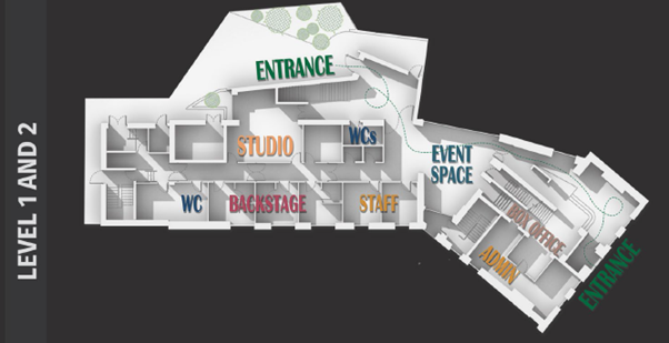 A floor plan of a building